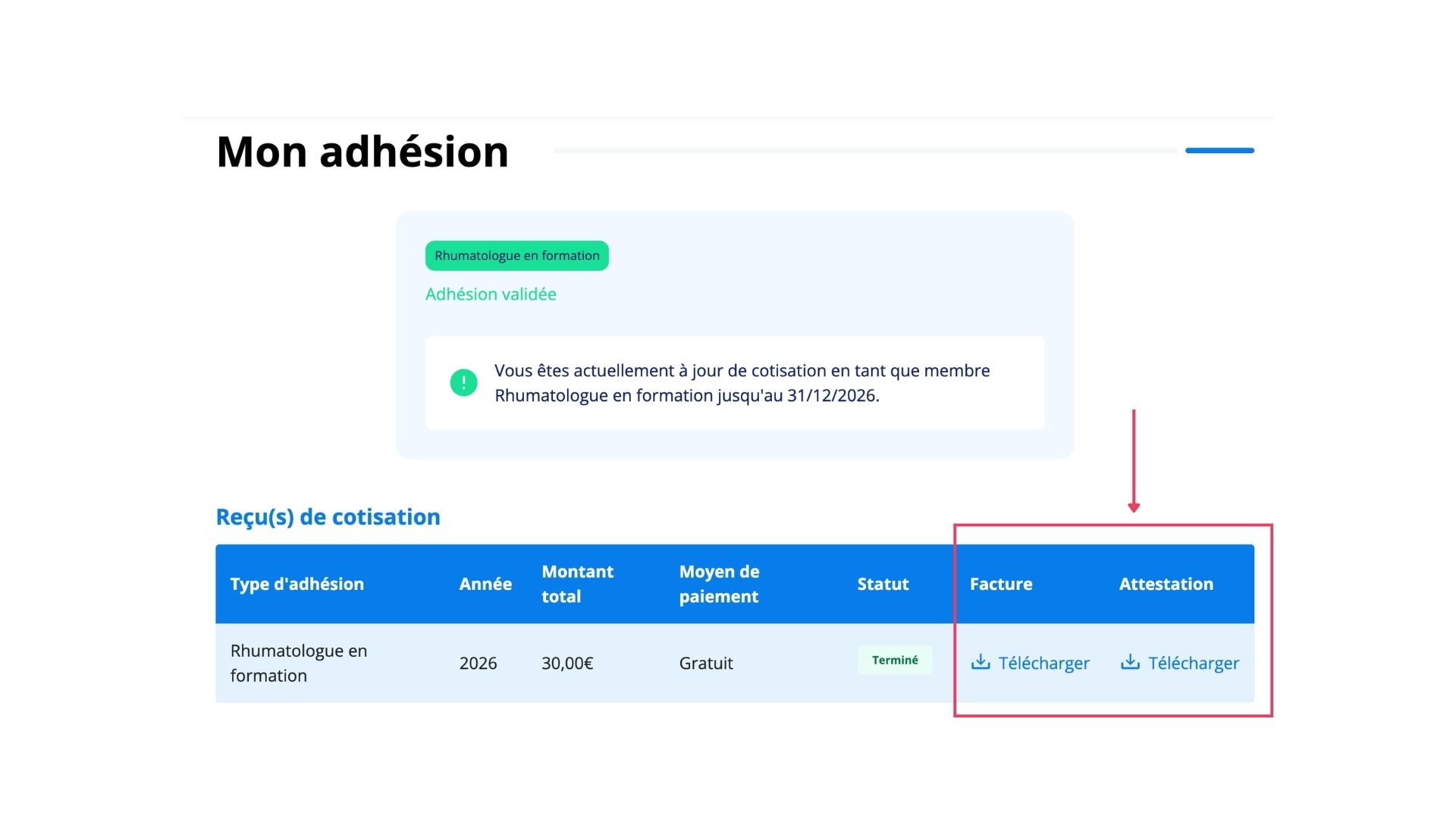 Récupérer ma facture de cotisation