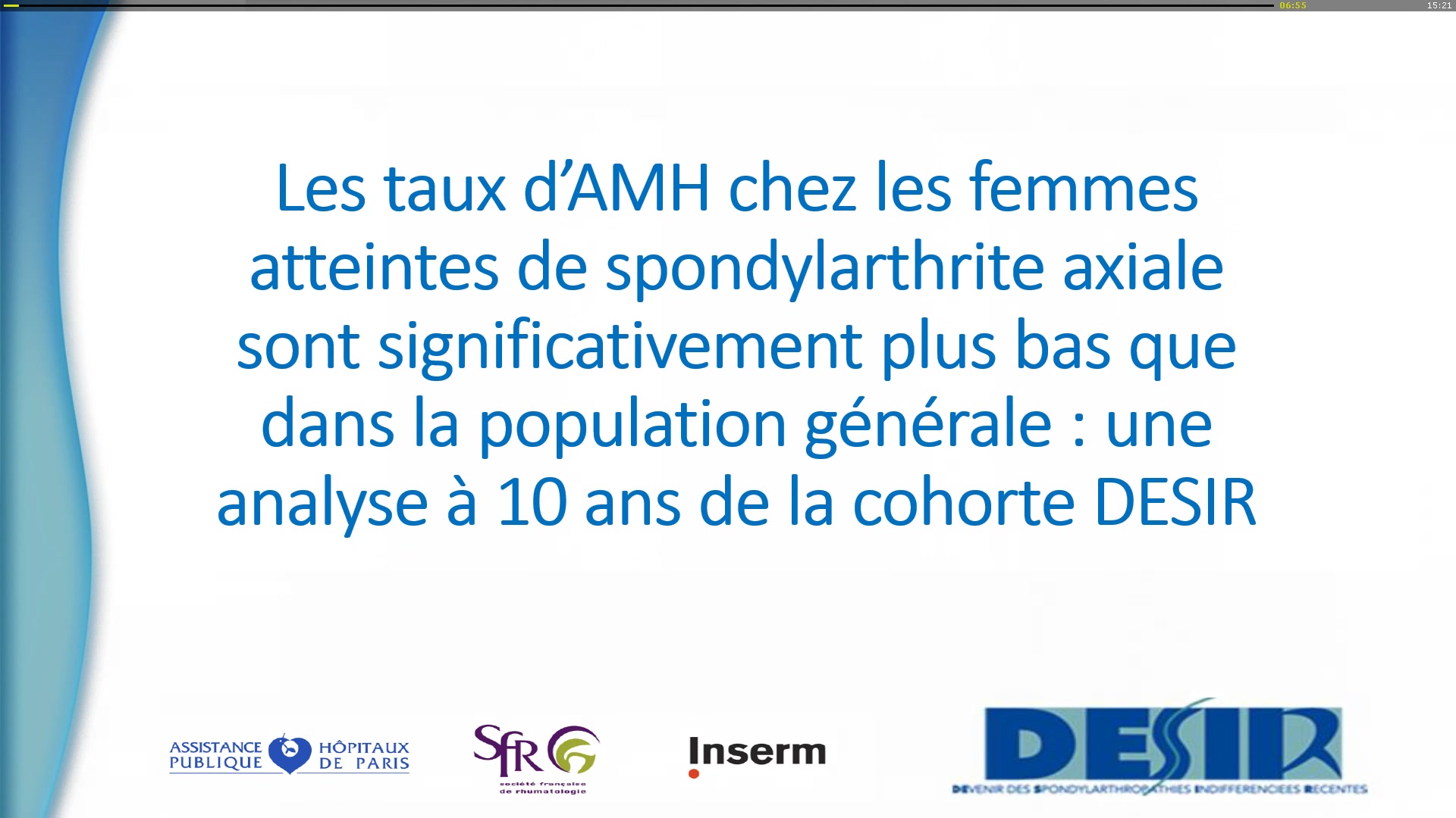 Les taux d’AMH chez les femmes atteintes de spondylarthrite axiale sont significativement plus bas que dans la population générale : une analyse à 10 ans de la cohorte DESIR