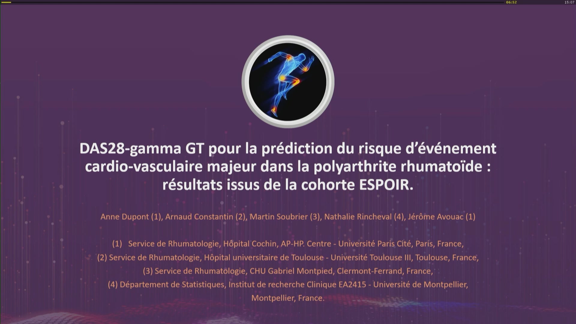 DAS28-gamma GT pour la prédiction du risque d’événement cardio-vasculaire majeur dans la polyarthrite rhumatoïde : résultats issus de la cohorte ESPOIR