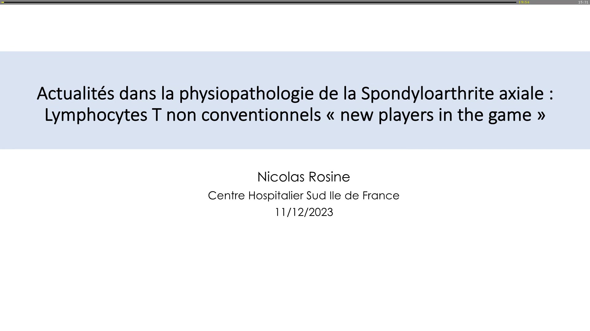 Les lymphocytes T non conventionnels dans la Spondyloarthrite :  new players in the game !