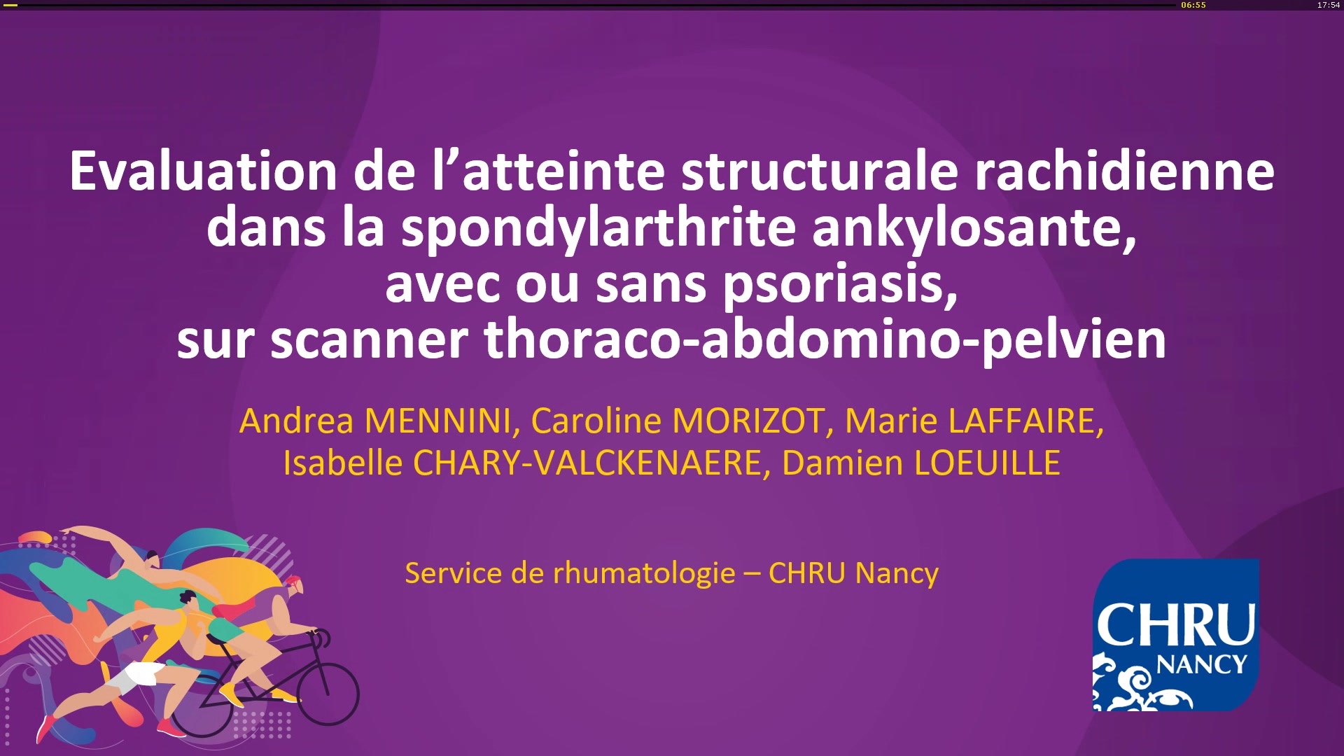 Evaluation de l’atteinte structurale rachidienne sur scanner TAP opportuniste dans une population de spondylarthrite ankylosante, selon la présence ou non de psoriasis