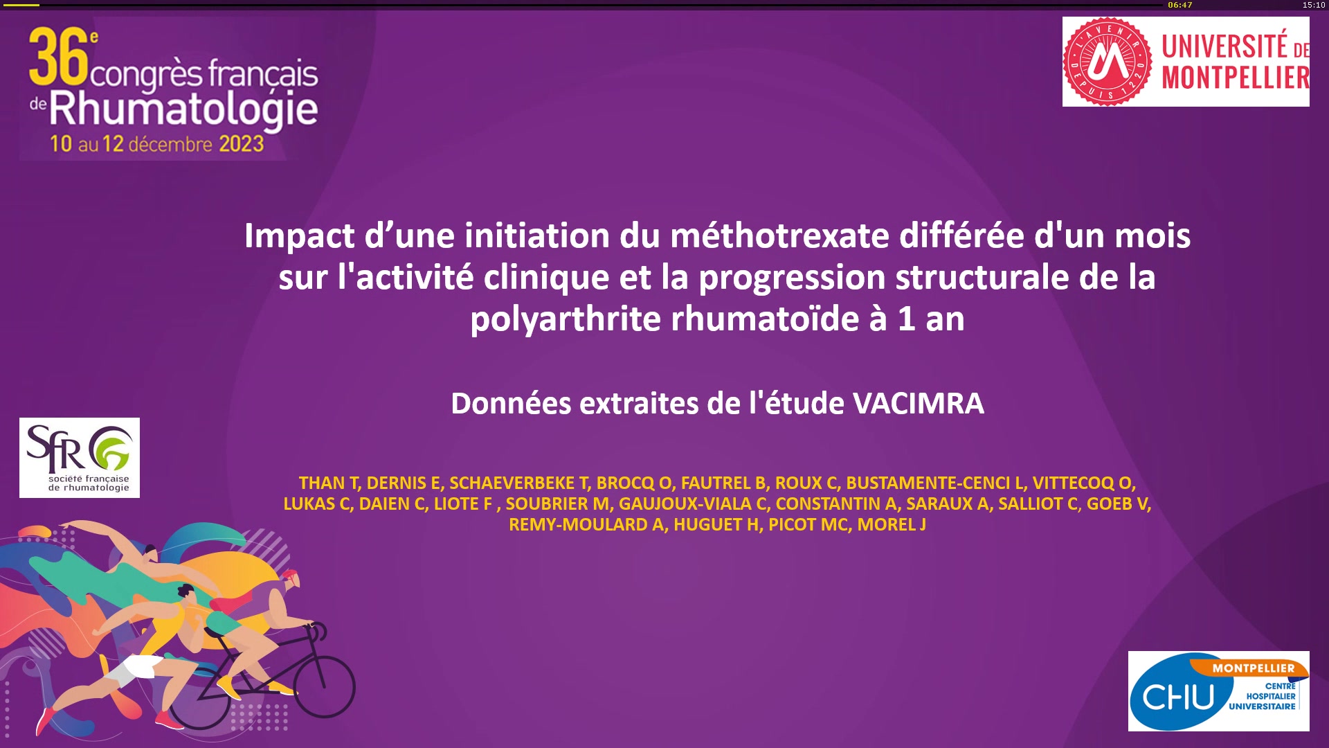 Impact d’une initiation différée du méthotrexate d’un mois sur l’activité clinique et la progression structurale de la polyarthrite rhumatoïde à 1 an