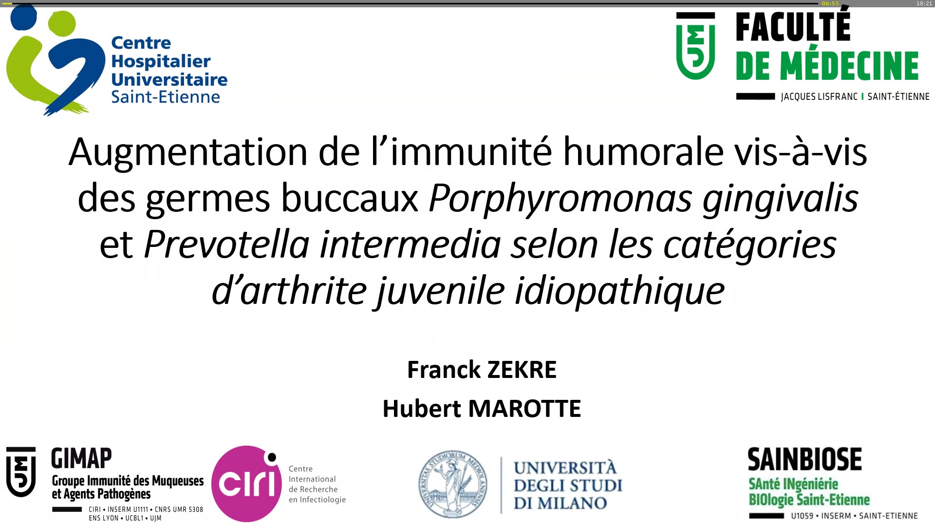Augmentation de l’immunité humorale vis-à-vis des germes buccaux Porphyromonas gingivalis et Prevotella intermedia selon les catégories d’arthrite juvénile idiopathique