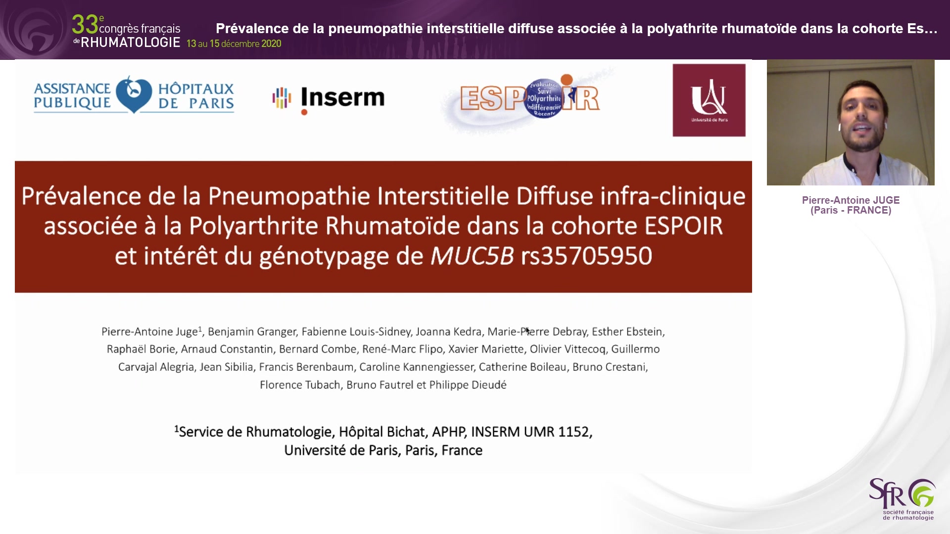 Prévalence de la pneumopathie interstitielle diffuse associée à la polyathrite rhumatoïde dans la cohorte Espoir et intérêt du génotypage de rs35705950