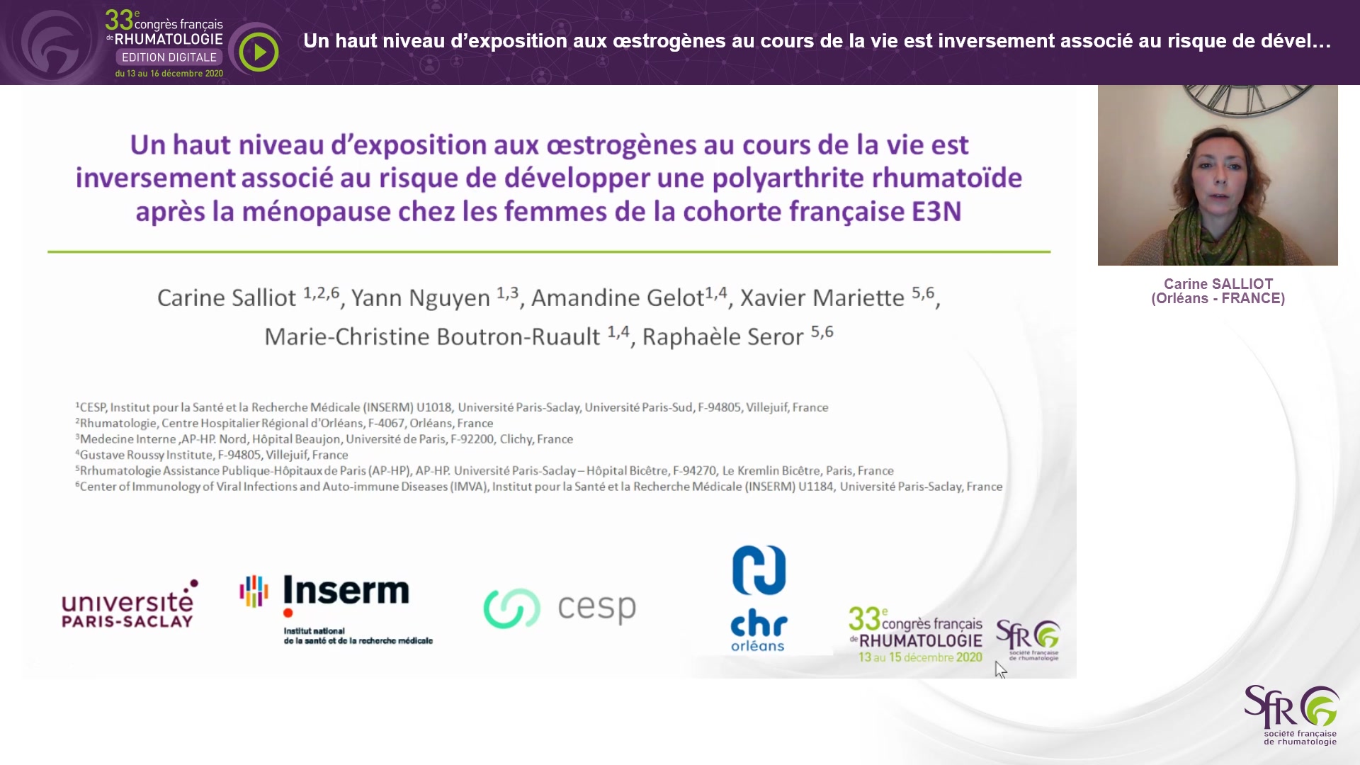 Un haut niveau d’exposition aux œstrogènes au cours de la vie est inversement associé au risque de développer une polyarthrite rhumatoïde après la ménopause chez les femmes de la cohorte française E3N