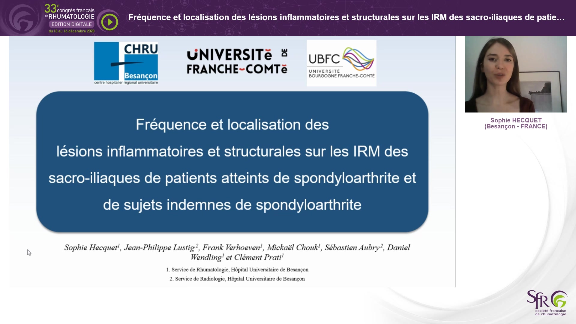 Fréquence et localisation des lésions inflammatoires et structurales sur les IRM des sacro-iliaques de patients atteints de spondyloarthrite et de sujets sains