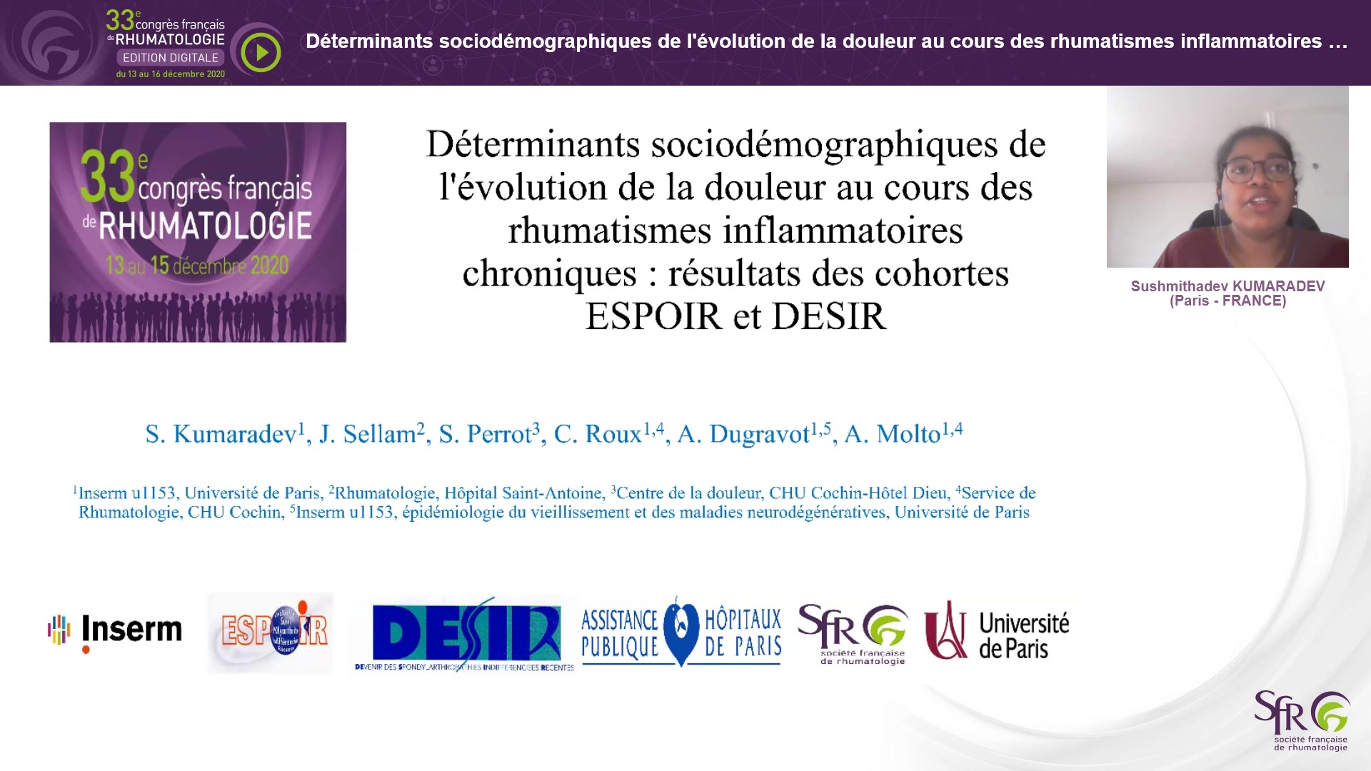 Déterminants sociodémographiques de l’évolution de la douleur au cours des rhumatismes inflammatoires chroniques : résultats des cohortes ESPOIR et DESIR