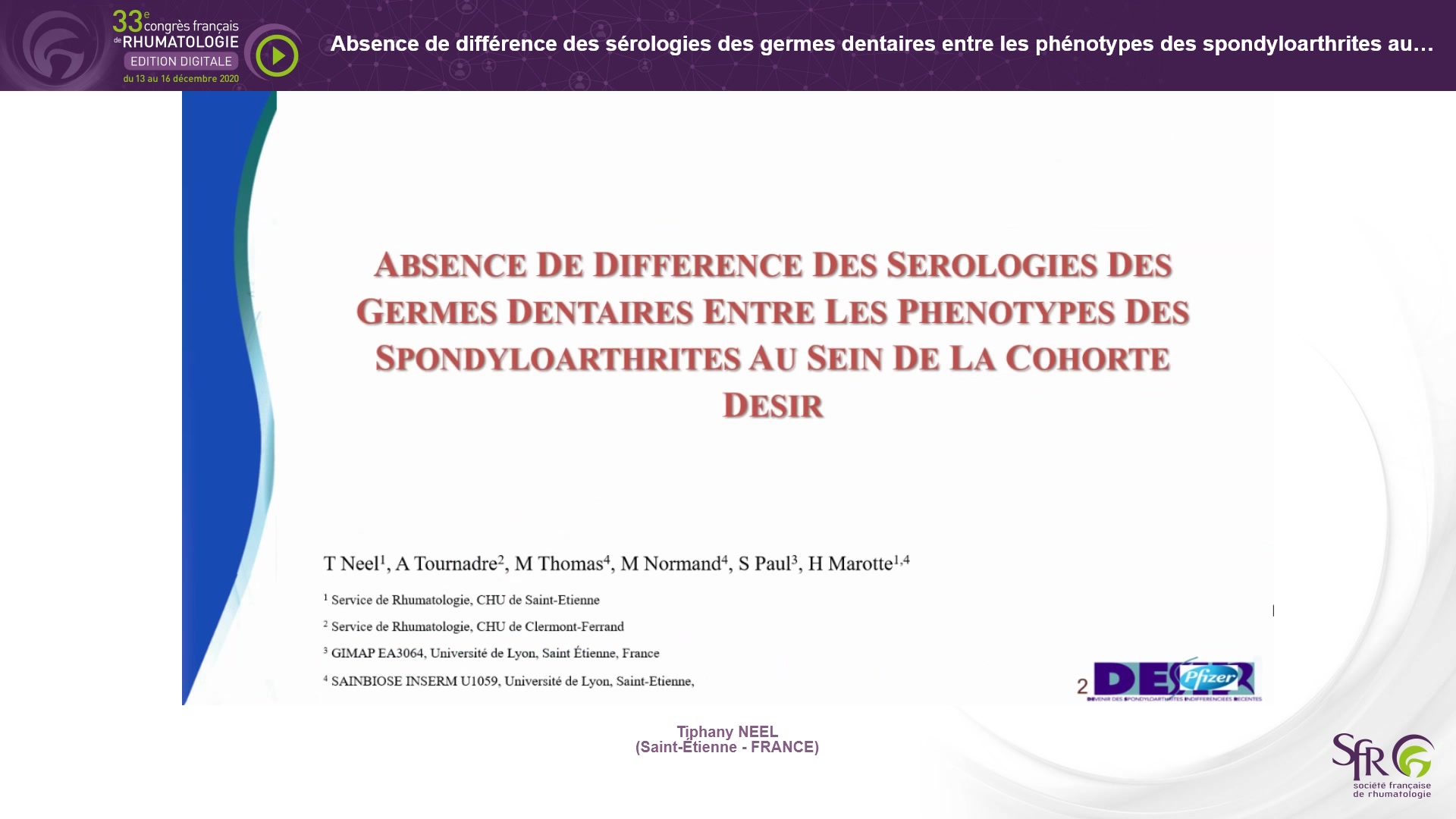 Absence de différence des sérologies des germes dentaires entre les phénotypes des spondyloarthrites au sein de la cohorte DESIR
