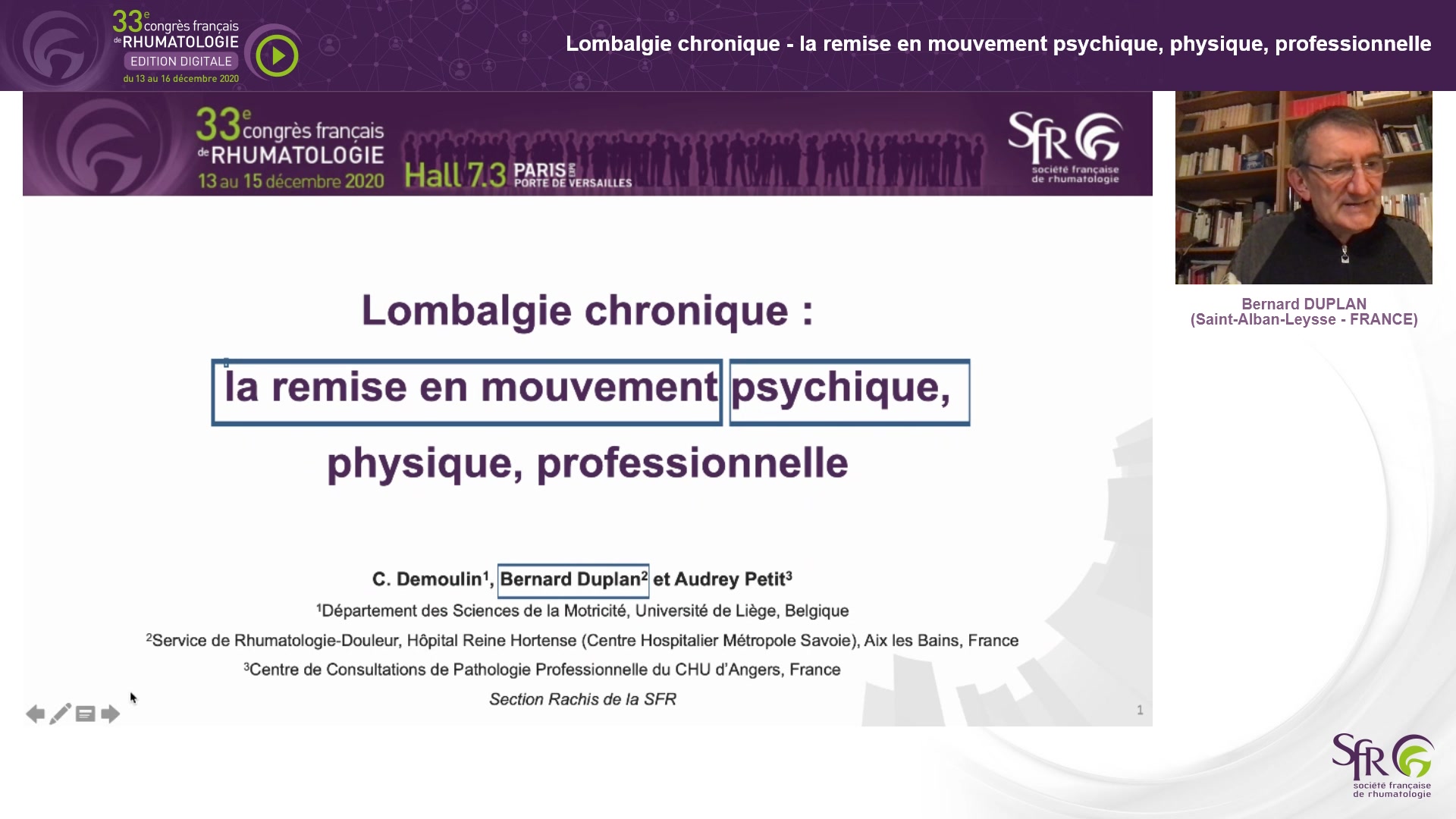 Lombalgie chronique – la remise en mouvement psychique, physique, professionnelle