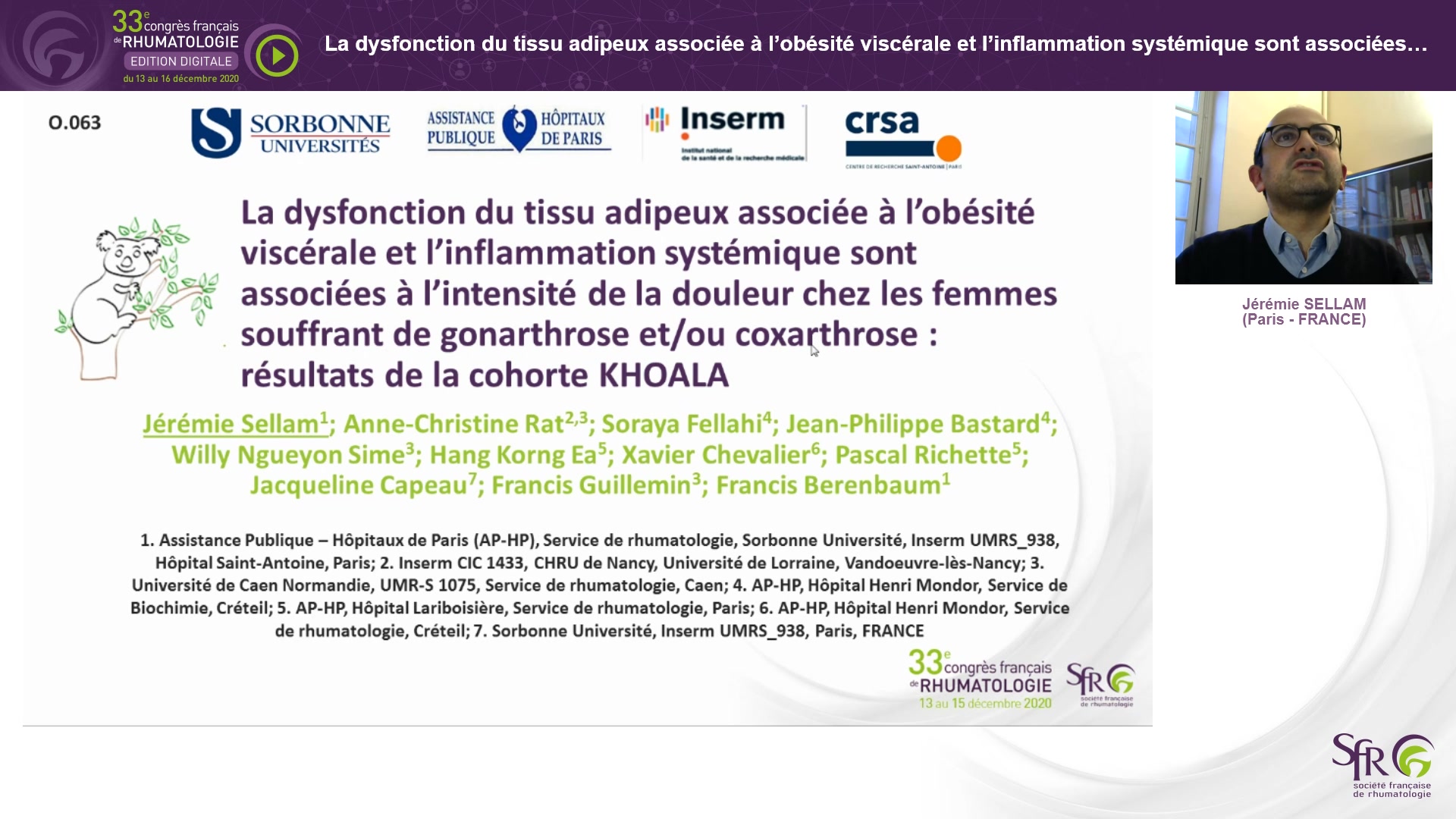 La dysfonction du tissu adipeux associée à l’obésité viscérale et l’inflammation systémique sont associées à l’intensité de la douleur chez les femmes souffrant de gonarthrose et/ou coxarthrose : résultats de la cohorte KHOALA